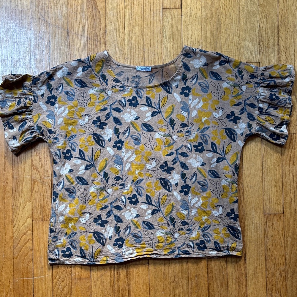 Linen Floral Patterned Feminine Women's Top Elena Baldi L Made in Italy